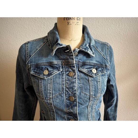 Pilcro & The Letterpress Anthropologie Jean Jacket Leather Size Small EUC - Picture 3 of 6